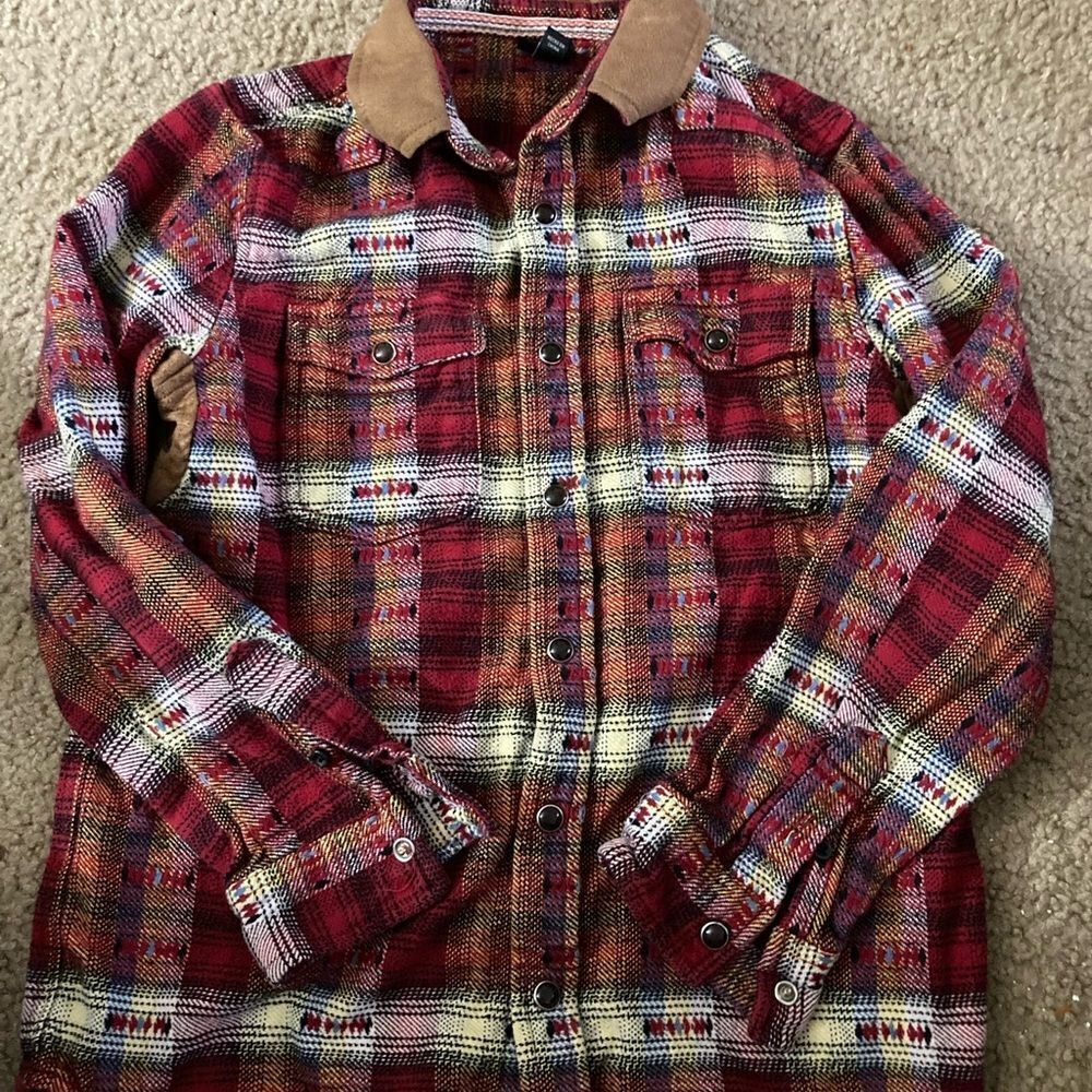 Art Class Western Style Mexican Style Snap Button Down Plaid Shirt